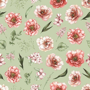 pink floral green
