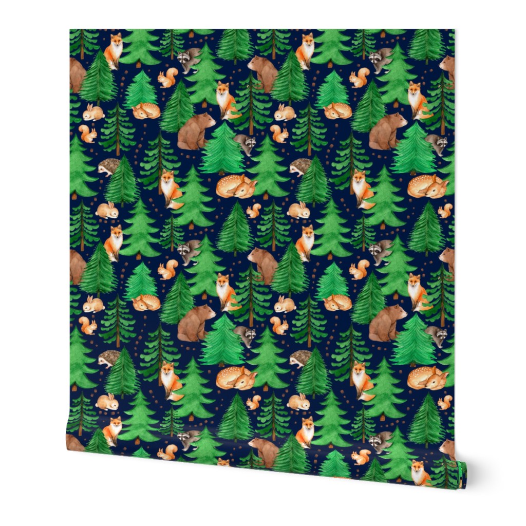 Large Scale Forest Animals and Trees on Navy