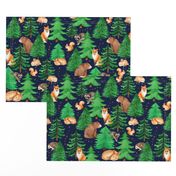 Large Scale Forest Animals and Trees on Navy