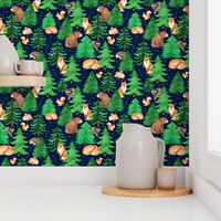 Large Scale Forest Animals and Trees on Navy