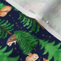 Medium Scale Forest Animals and Trees on Navy