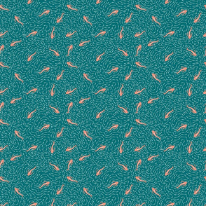 Common Carp- Salmon Coral on Teal- Small Scale