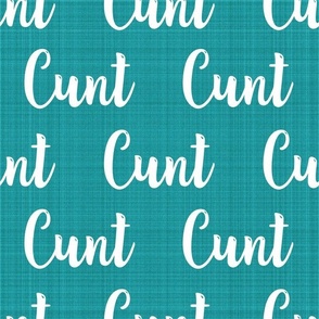 Large Scale Cunt White Letters on Teal Turquoise Linen Texture Background
