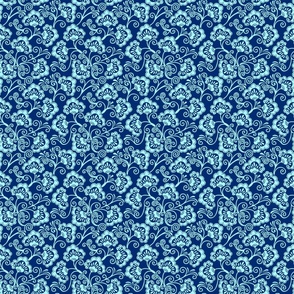 Small Scale Modern Floral Vine Aqua on Navy Blue