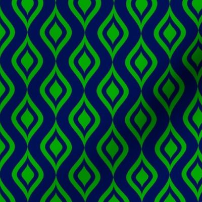 Bigger Scale Ikat Ogee Green on Navy
