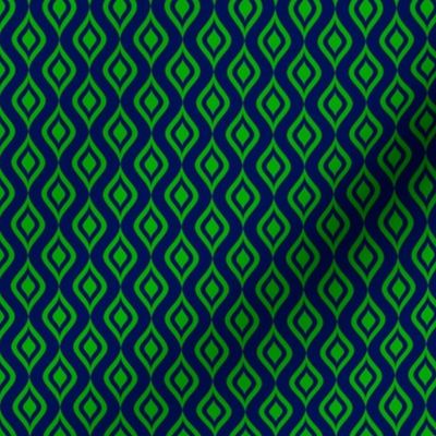Smaller Scale Ikat Ogee Green on Navy