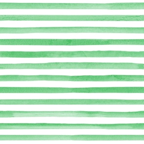 Large Scale Watercolor Stripes - Green on White