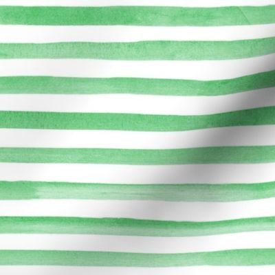 Medium Scale Watercolor Stripes - Green on White