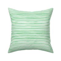 Small Scale Watercolor Stripes - Green on White