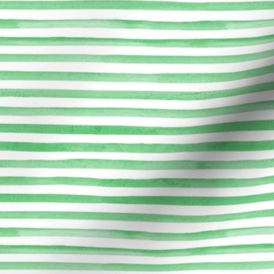 Small Scale Watercolor Stripes - Green on White