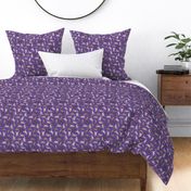 Tiny Trotting Afghan Hounds and paw prints - purple