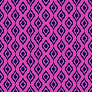 Bigger Scale Ikat Ogee Navy on Hot Pink