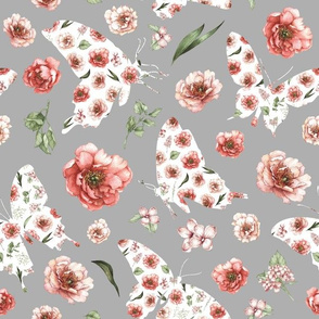 pink floral butterfly pale grey