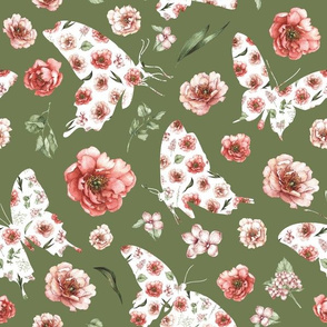 pink floral butterfly green