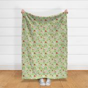 pink floral butterfly light green linen