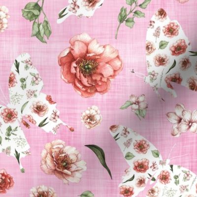 pink floral butterfly pink linen