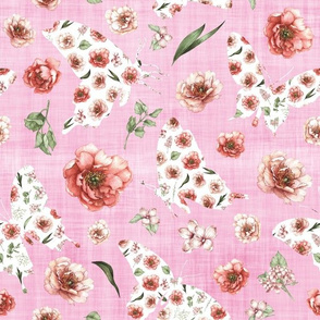 pink floral butterfly pink linen