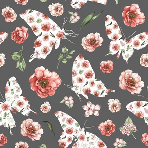 pink floral butterfly grey