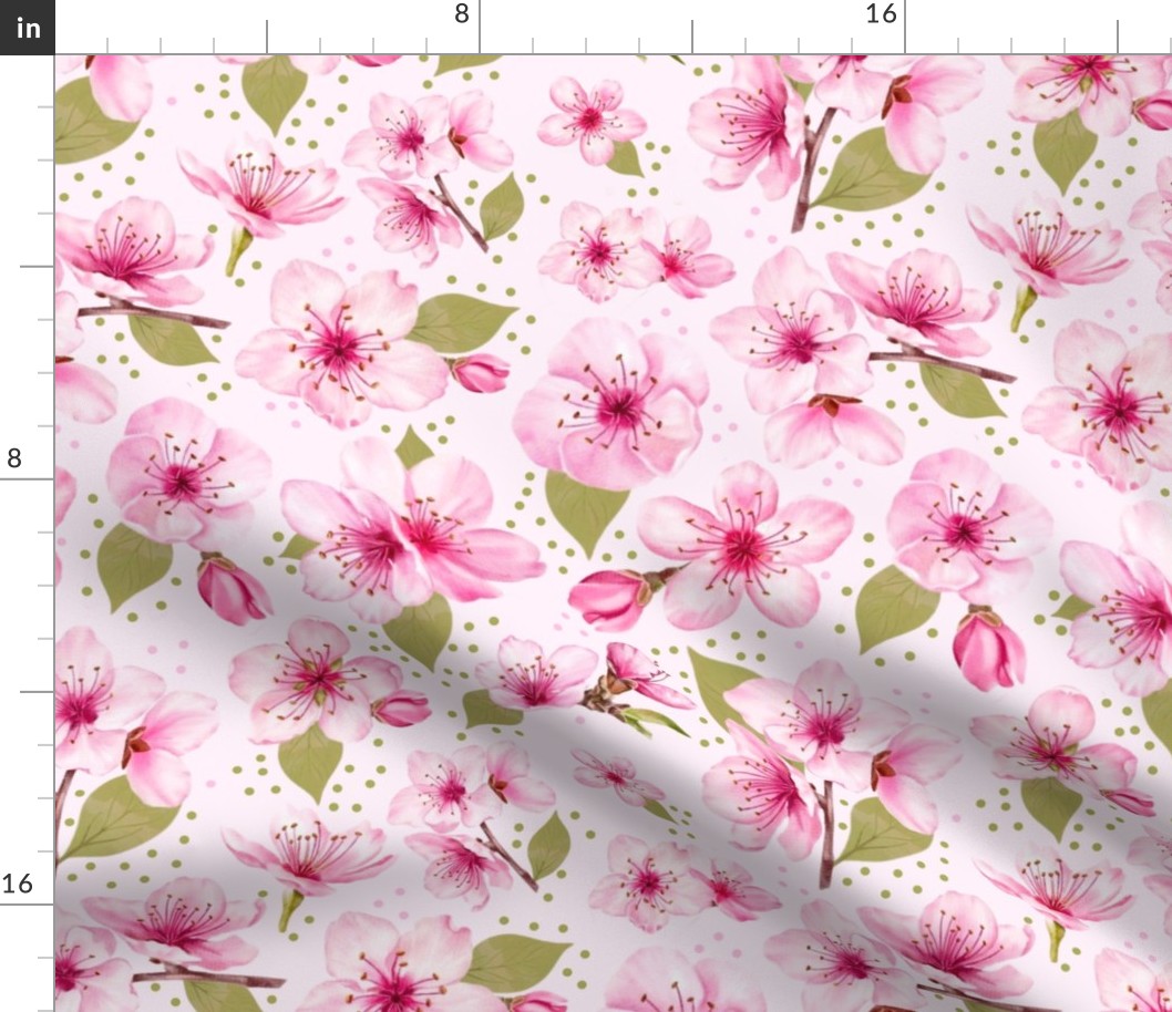Large Scale Cherry Blossom Pink Flowers on Baby Pink