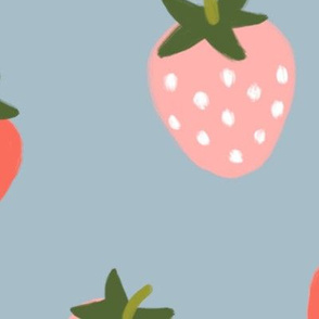 Strawberries on Powder Blue-JUMBO