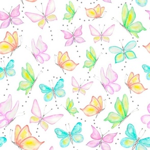 Large Scale Watercolor Butterflies on White