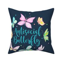 18x18 Panel Antisocial Butterfly on Navy for DIY Throw Pillow or Cushion Cover