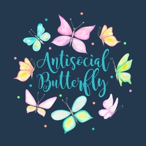 18x18 Panel Antisocial Butterfly on Navy for DIY Throw Pillow or Cushion Cover