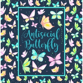 14x18 Panel Antisocial Butterfly on Navy for DIY Garden Flag Small Wall Hanging or Tea Towel
