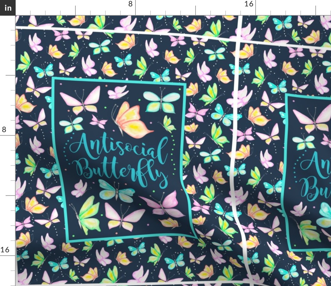 14x18 Panel Antisocial Butterfly on Navy for DIY Garden Flag Small Wall Hanging or Tea Towel