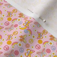 Mini  peace butterflies cute girls pastel rainbow daisy fabric 