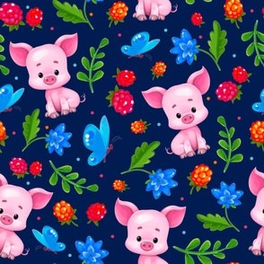 Large Scale This Little Piggy on Dark Navy