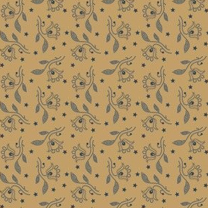 flower sprig and stars beige and blue 2068-12
