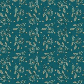 flower sprig and stars teal 2068-10