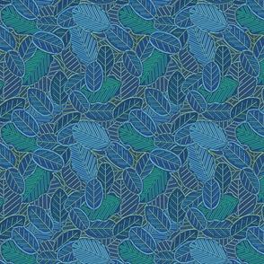Painted Linocut leaves, Navy blue, 8 inch