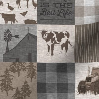 3” Farm Life Quilt -(cow) brown and grey