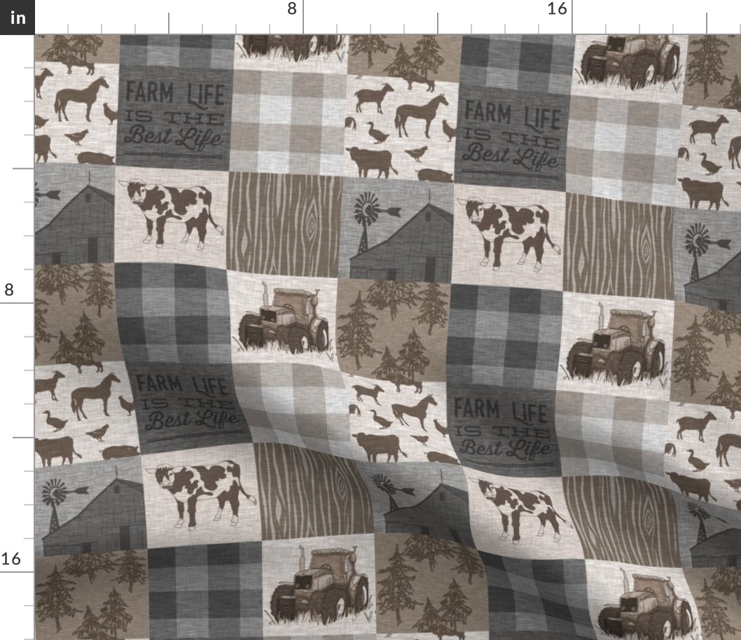 3” Farm Life Quilt -(cow) brown and grey