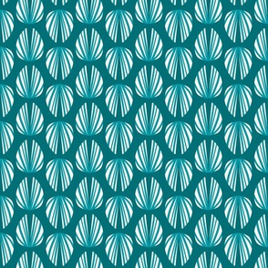Clam Shell Deco- Peacock Seashell White on Teal- Regular Scale