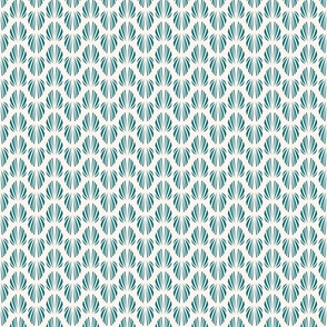 Clam Shell Deco- Teal on Seashell White- Small Scale