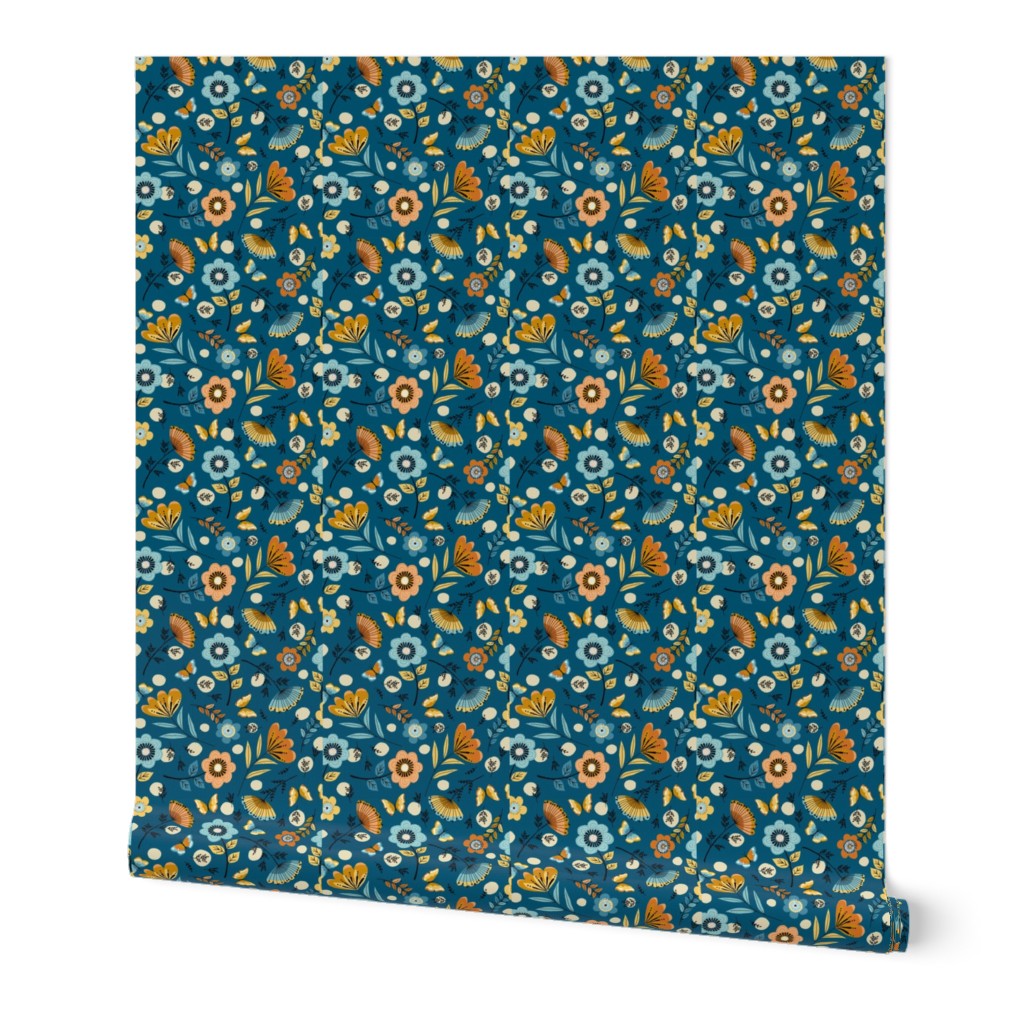 Hand drawn florals - teal