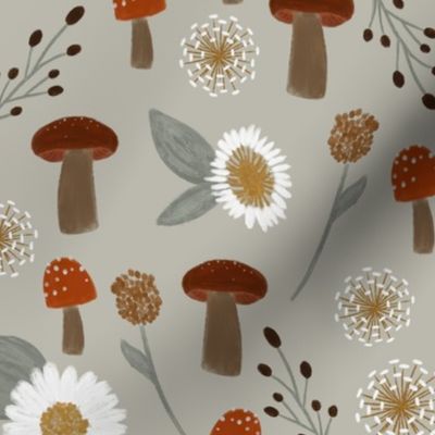 sage mushrooms and dandelions