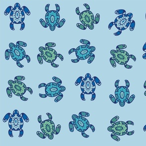 Turtles swimming blue