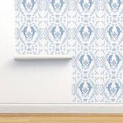 Dolphin Damask - Cerulean Blue on White 