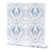 Dolphin Damask - Cerulean Blue on White 