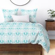 Dolphin Damask - Lt. Aqua on White 