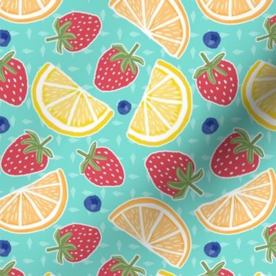 Fruit Berries and Citrus with diamond pattern
