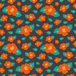 Abstract Minimal Tropical Vibrant Hibiscus Flower Hawaiian Pattern, Orange and Grey