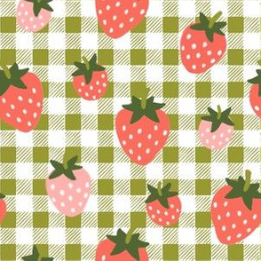 Strawberries on Boho Green Gingham