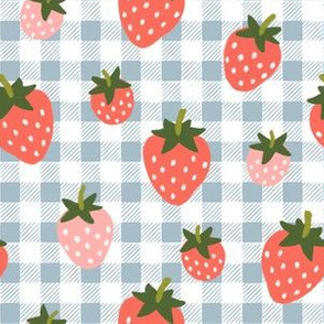 Strawberries on Powder Blue Gingham