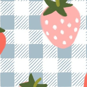 Strawberries on Powder Blue Gingham-JUMBO