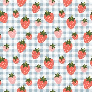 Strawberries on Powder Blue Gingham-small